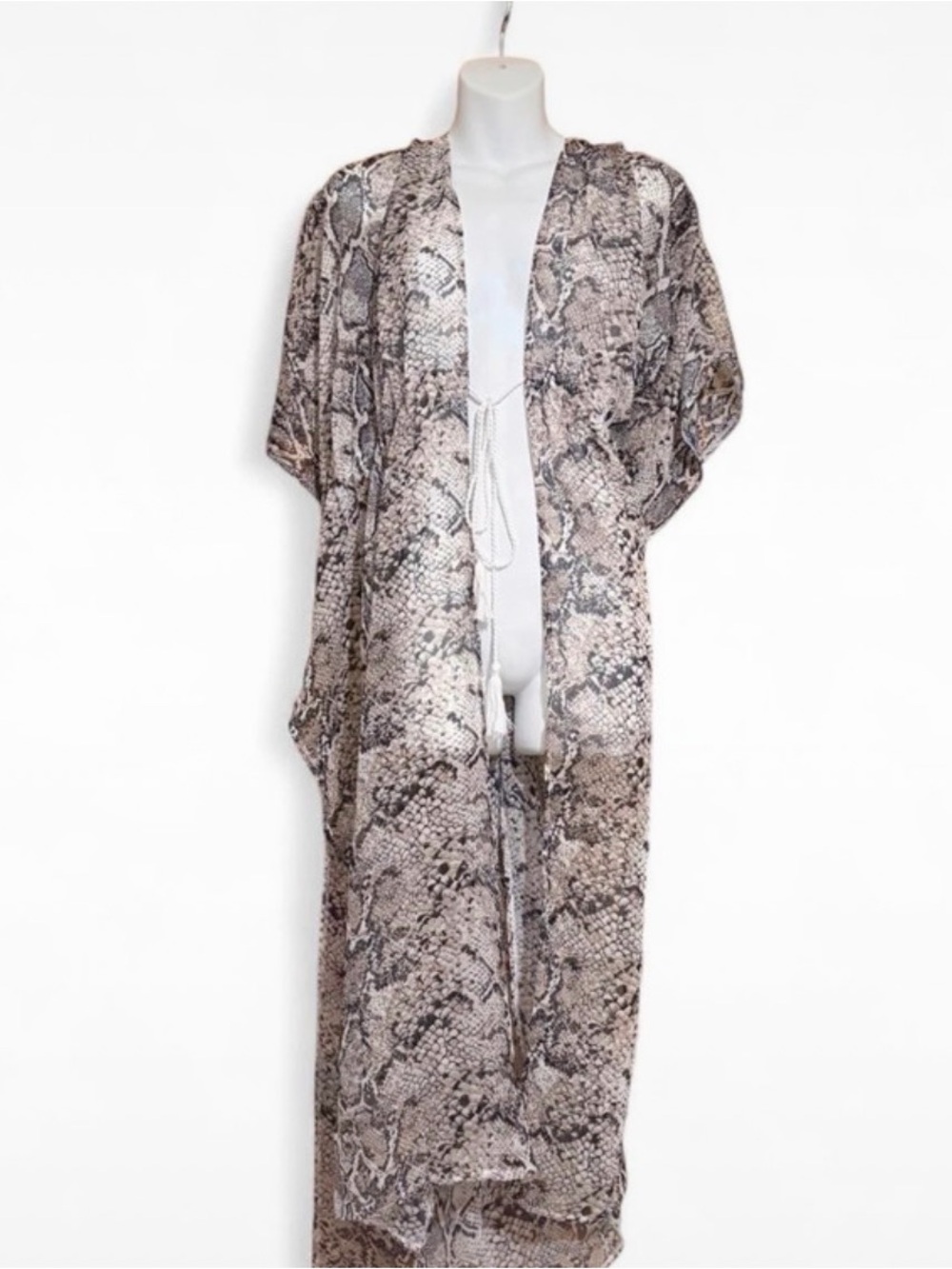 Carlos Santana Black and Gray Snake-Print Kimono